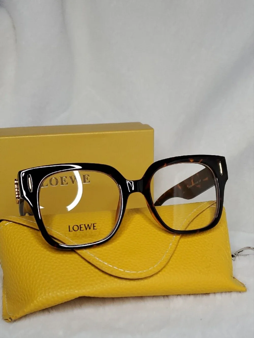 Loewe Tortoiseshell Square Frame Glasses with Yellow Loewe Case  Ready for RX.